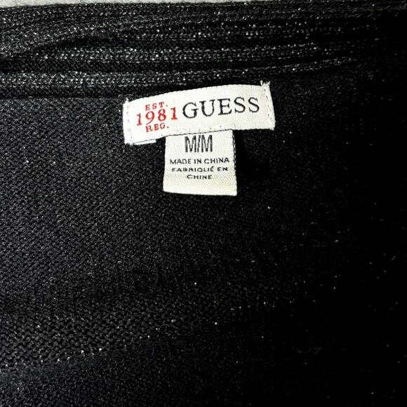 Guess Black Glitter Plunge Zip Wrap Knit Event Evening Holiday Party Sweater M - Picture 4 of 5